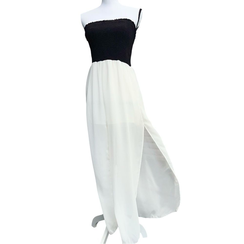 Strapless Smocked Contrast Maxi Dress